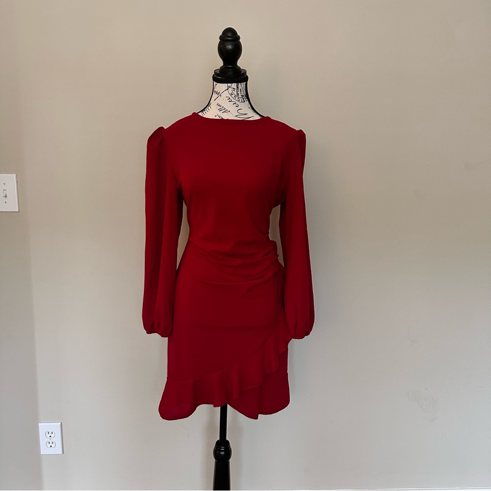 Elegant Red Long Sleeve Dress